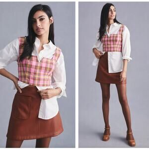 ANTHROPOLOGIE x MAEVE Structured Plaid Corset Top Pink Sz 4 {D27}